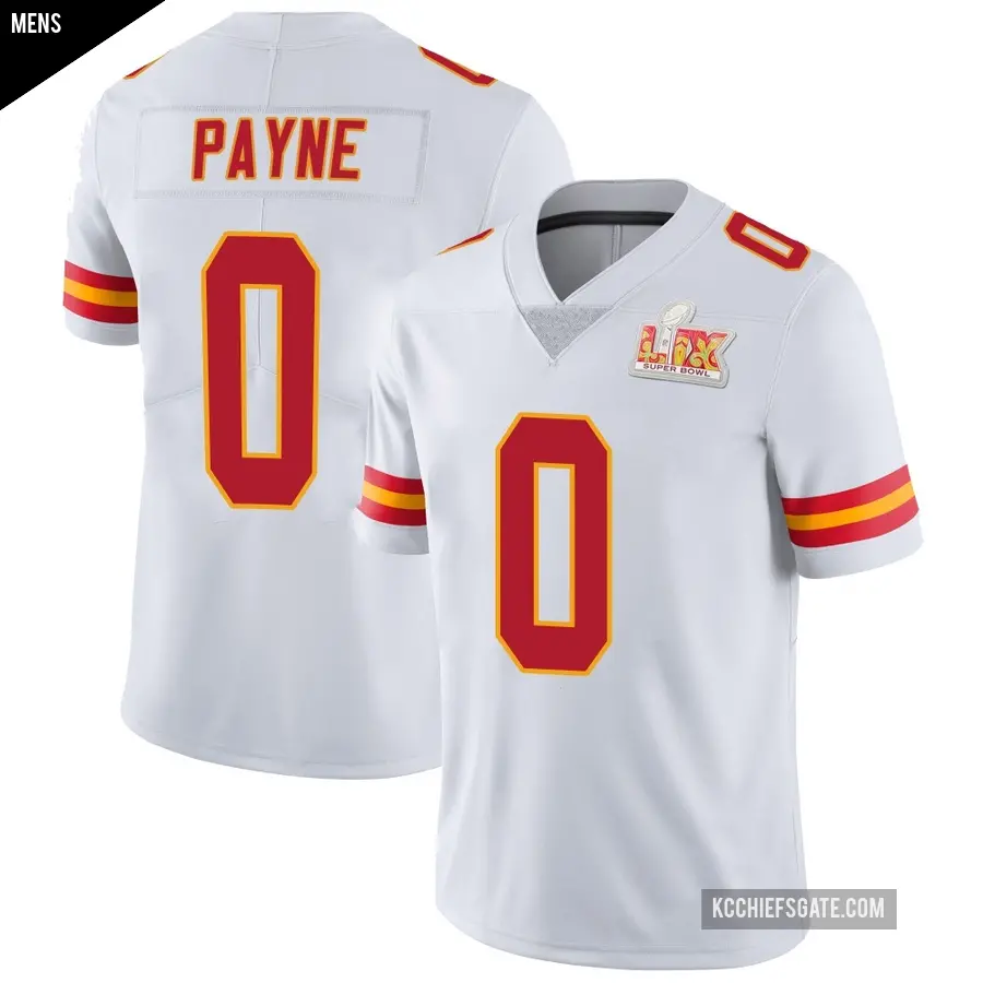 Men's Kansas City Chiefs ＃0 Damon Payne White Limited Vapor Untouchable Super Bowl LIX Jersey