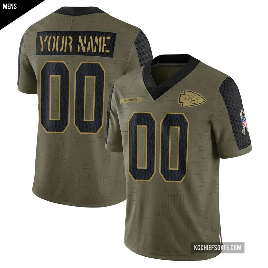 Men's Kansas City Chiefs ＃00 Custom Olive Limited 2021 Salute To Service Jersey