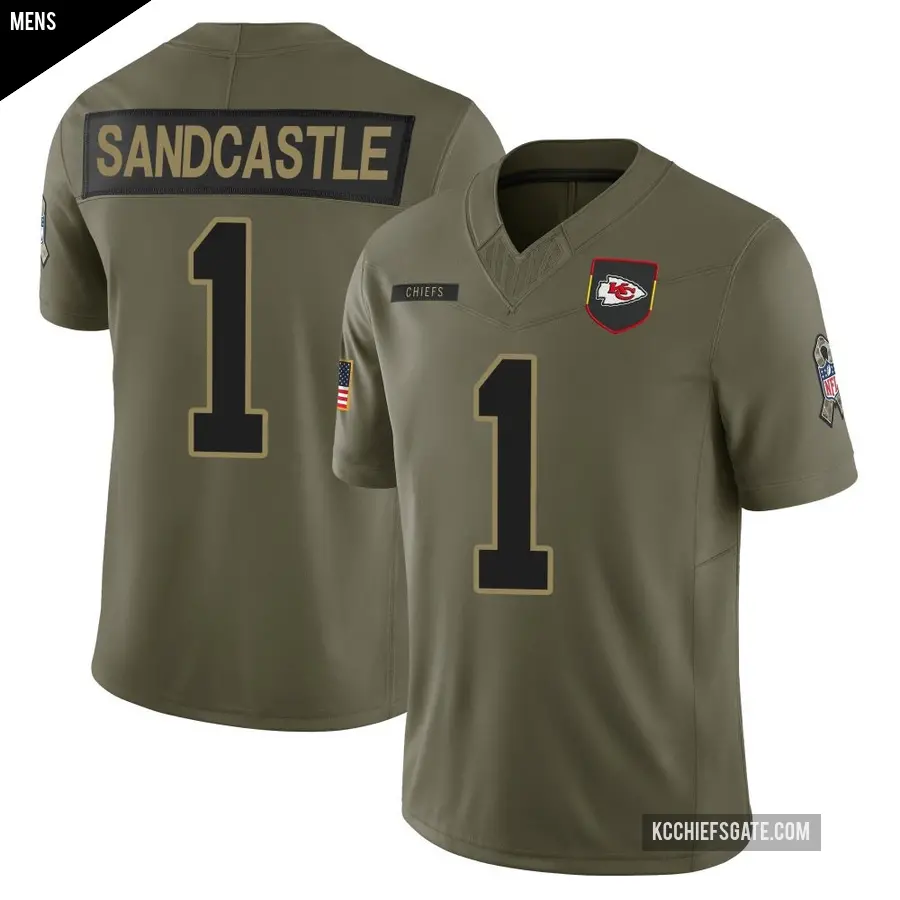 Men's Kansas City Chiefs ＃1 Leon Sandcastle Olive Limited 2025 Salute to Service Jersey