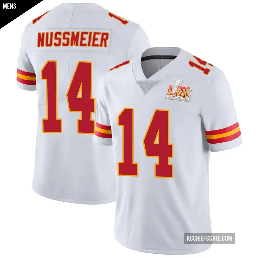 Men's Kansas City Chiefs ＃14 Garrett Nussmeier White Limited Vapor Untouchable Super Bowl LIX Jersey