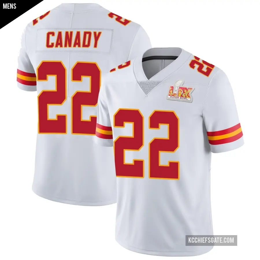 Men's Kansas City Chiefs ＃22 Jadon Canady White Limited Vapor Untouchable Super Bowl LIX Jersey