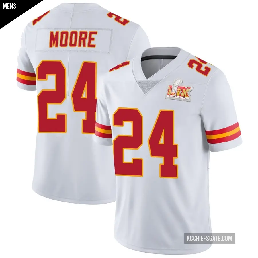 Men's Kansas City Chiefs ＃24 Skyy Moore White Limited Vapor Untouchable Super Bowl LIX Jersey