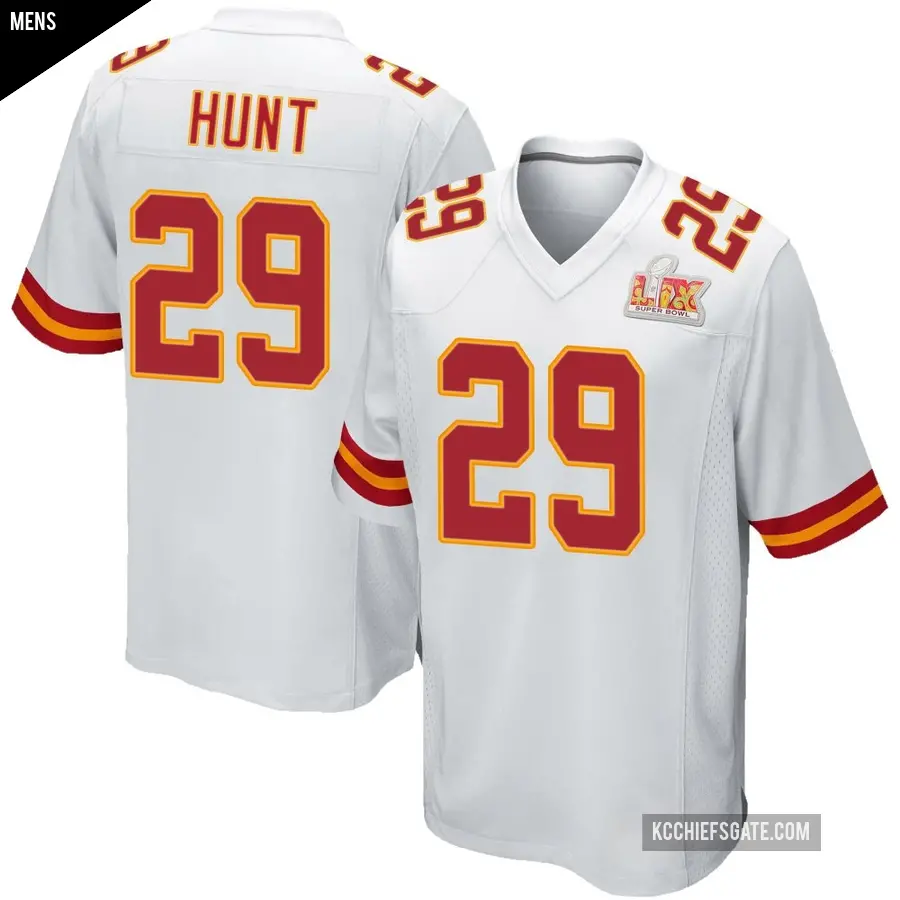 Men's Kansas City Chiefs ＃29 Kareem Hunt White Game Super Bowl LIX Jersey