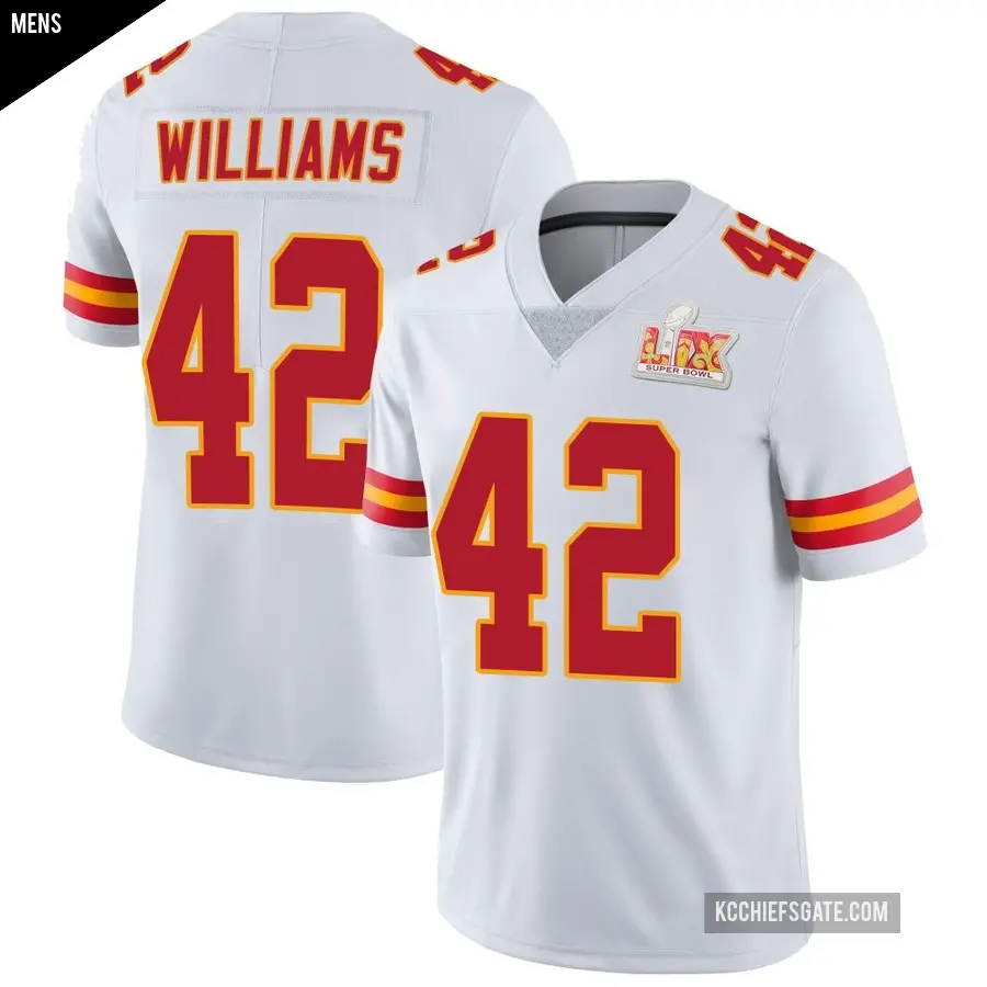 Men's Kansas City Chiefs ＃42 Major Williams White Limited Vapor Untouchable Super Bowl LIX Jersey