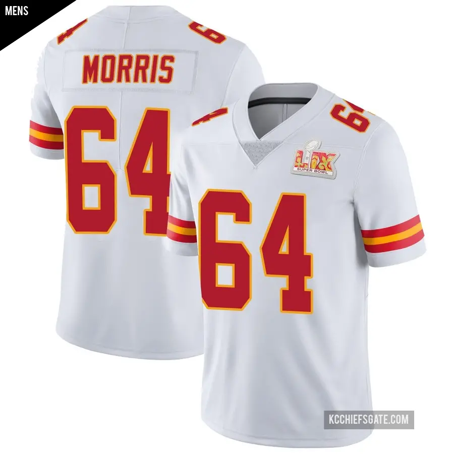 Men's Kansas City Chiefs ＃64 Wanya Morris White Limited Vapor Untouchable Super Bowl LIX Jersey