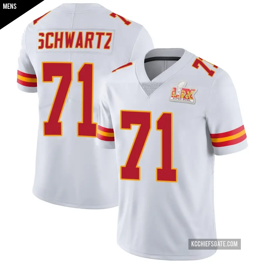 Men's Kansas City Chiefs ＃71 Mitchell Schwartz White Limited Vapor Untouchable Super Bowl LIX Jersey