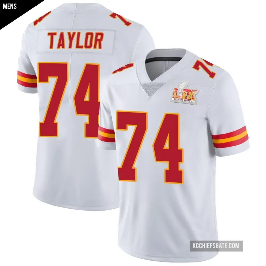 Men's Kansas City Chiefs ＃74 Jawaan Taylor White Limited Vapor Untouchable Super Bowl LIX Jersey