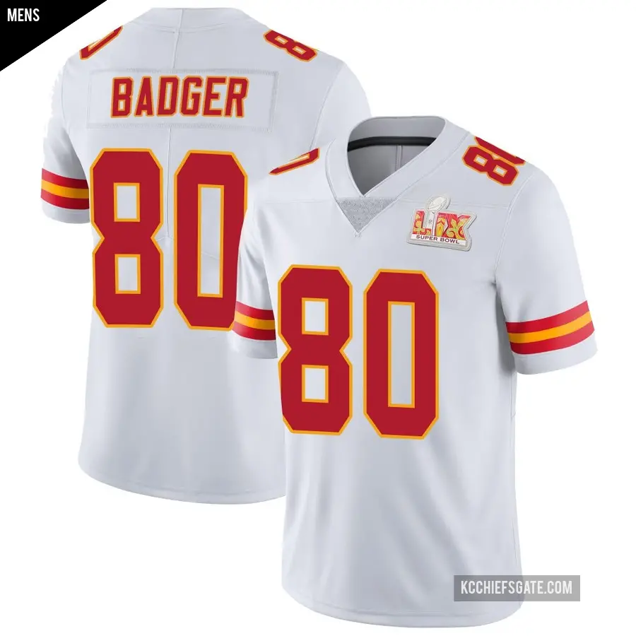 Men's Kansas City Chiefs ＃80 Elijhah Badger White Limited Vapor Untouchable Super Bowl LIX Jersey
