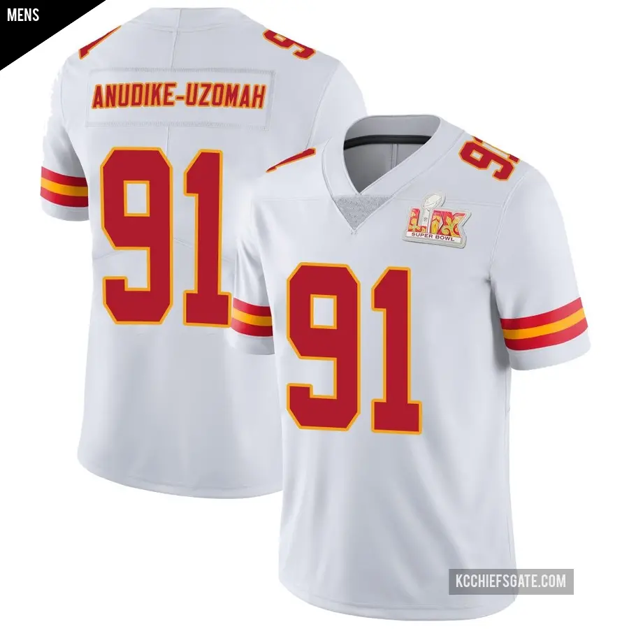Men's Kansas City Chiefs ＃91 Felix Anudike-Uzomah White Limited Vapor Untouchable Super Bowl LIX Jersey