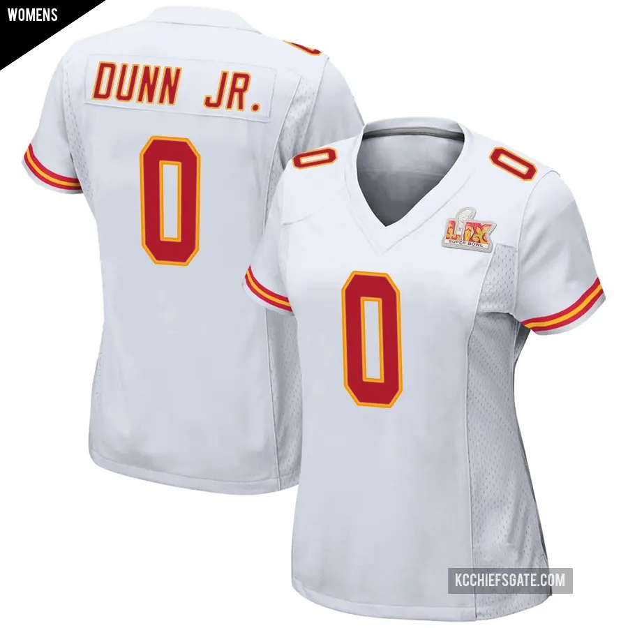 Women's Kansas City Chiefs ＃0 Anthony Dunn Jr. White Game Super Bowl LIX Jersey