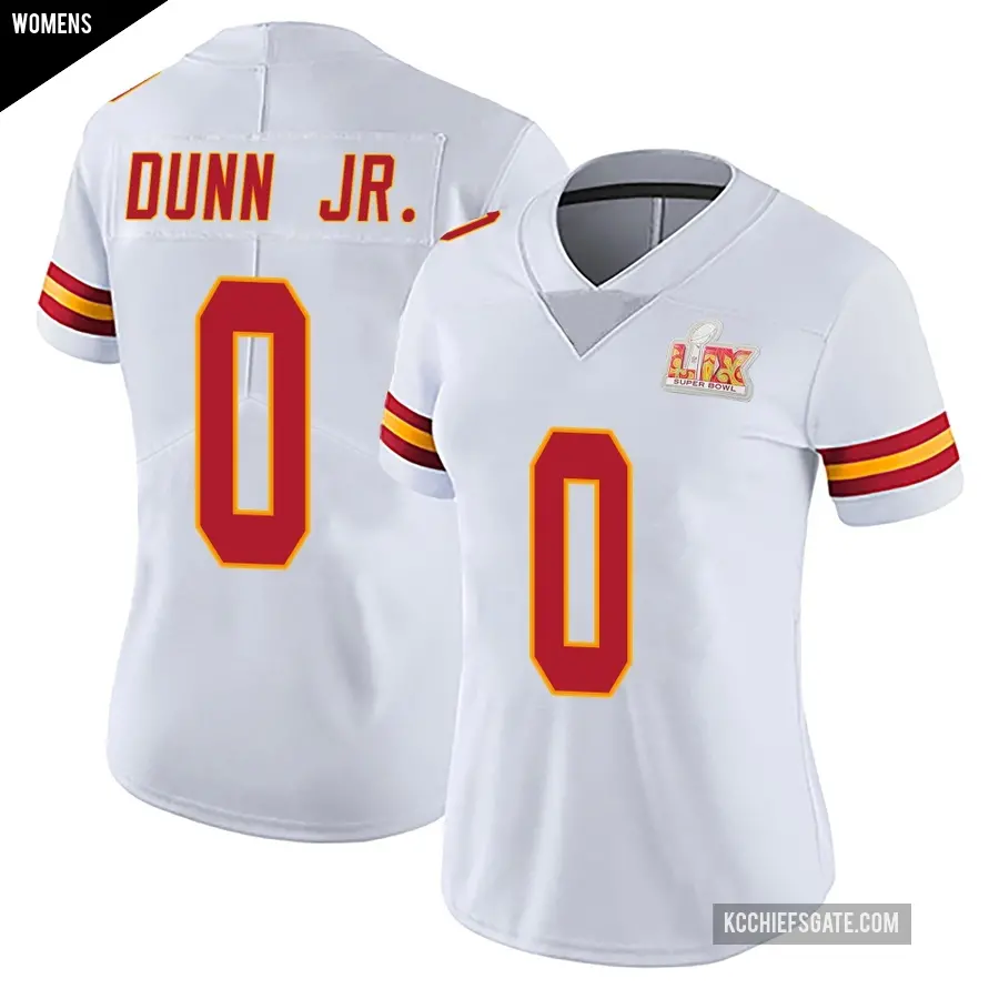 Women's Kansas City Chiefs ＃0 Anthony Dunn Jr. White Limited Vapor Untouchable Super Bowl LIX Jersey