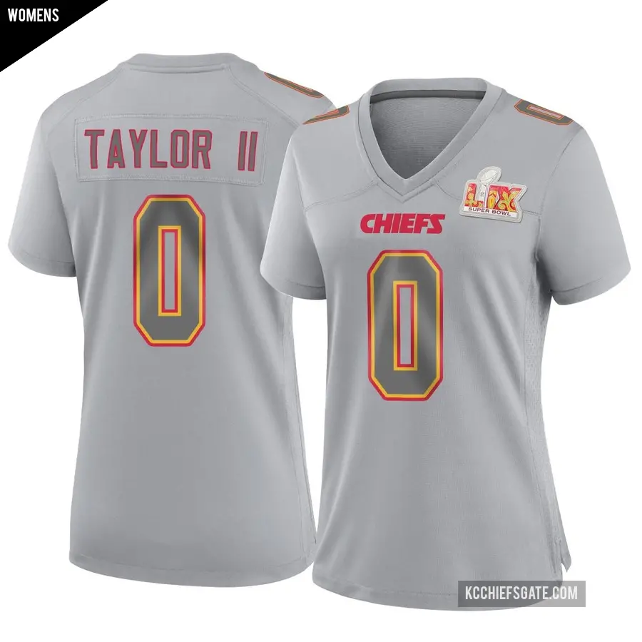 Women's Kansas City Chiefs ＃0 Jason Taylor II Gray Game Atmosphere Fashion Super Bowl LIX Jersey