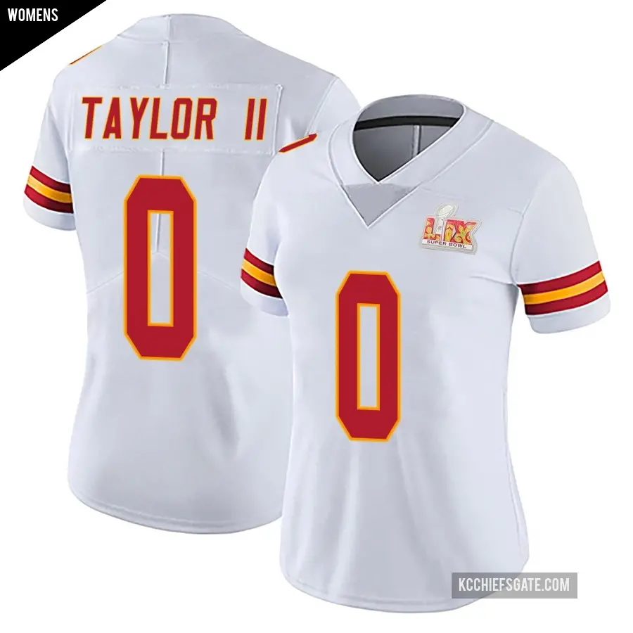 Women's Kansas City Chiefs ＃0 Jason Taylor II White Limited Vapor Untouchable Super Bowl LIX Jersey