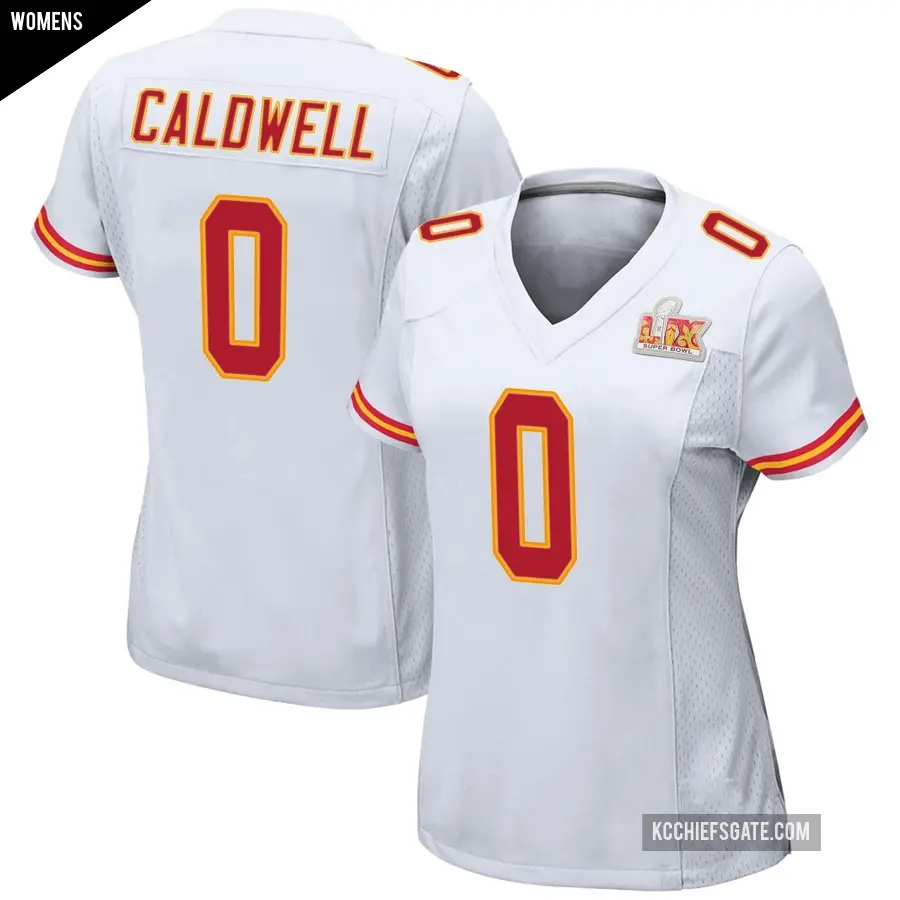 Women's Kansas City Chiefs ＃0 Jeff Caldwell White Game Super Bowl LIX Jersey