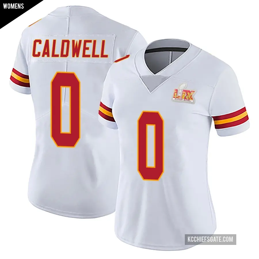 Women's Kansas City Chiefs ＃0 Jeff Caldwell White Limited Vapor Untouchable Super Bowl LIX Jersey