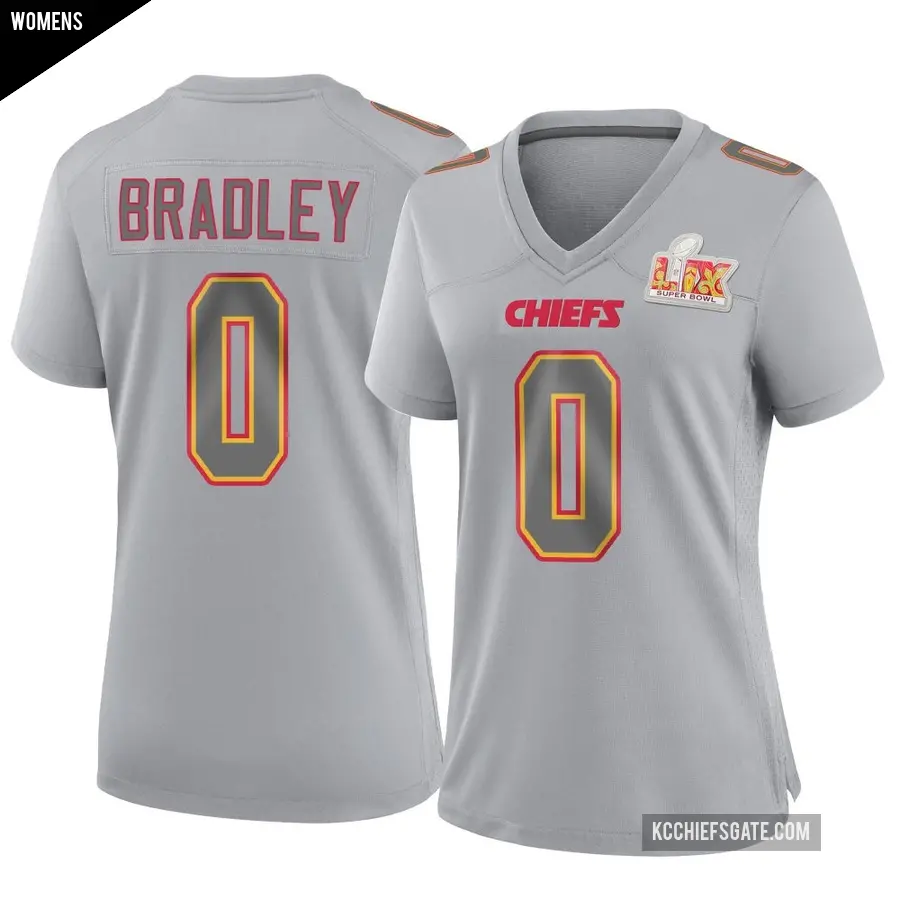 Women's Kansas City Chiefs ＃0 Shaun Bradley Gray Game Atmosphere Fashion Super Bowl LIX Jersey