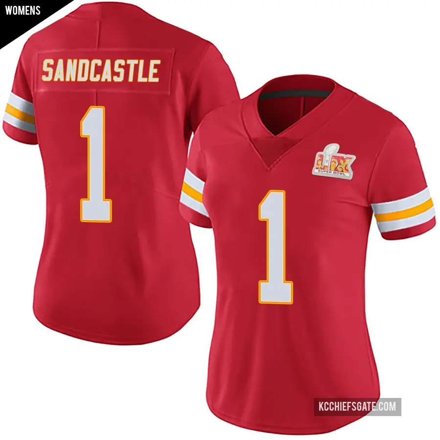Women's Kansas City Chiefs ＃1 Leon Sandcastle Red Limited Team Color Vapor Untouchable Super Bowl LIX Jersey
