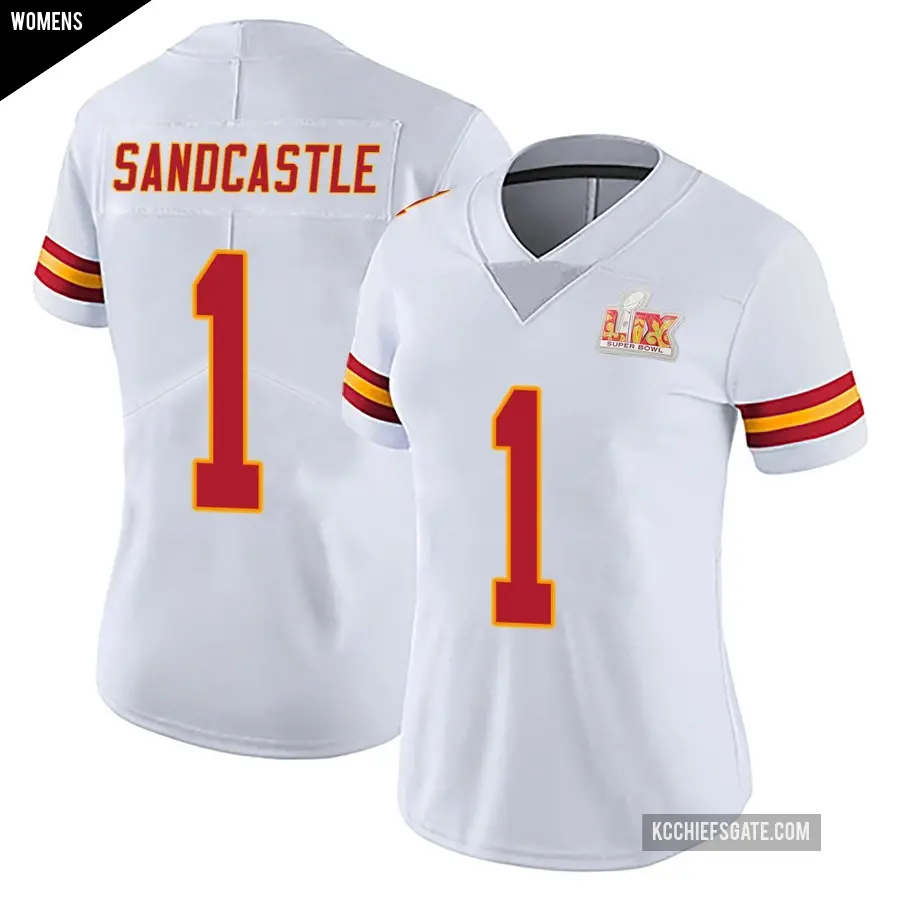 Women's Kansas City Chiefs ＃1 Leon Sandcastle White Limited Vapor Untouchable Super Bowl LIX Jersey