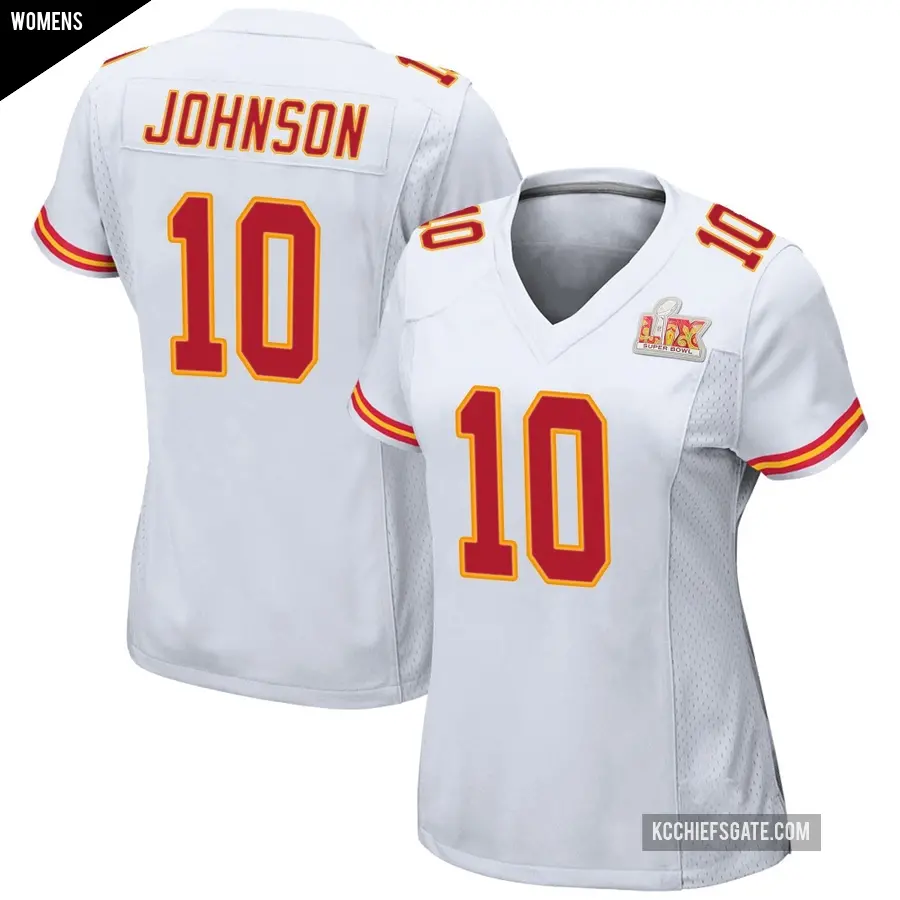 Women's Kansas City Chiefs ＃10 Emmett Johnson White Game Super Bowl LIX Jersey