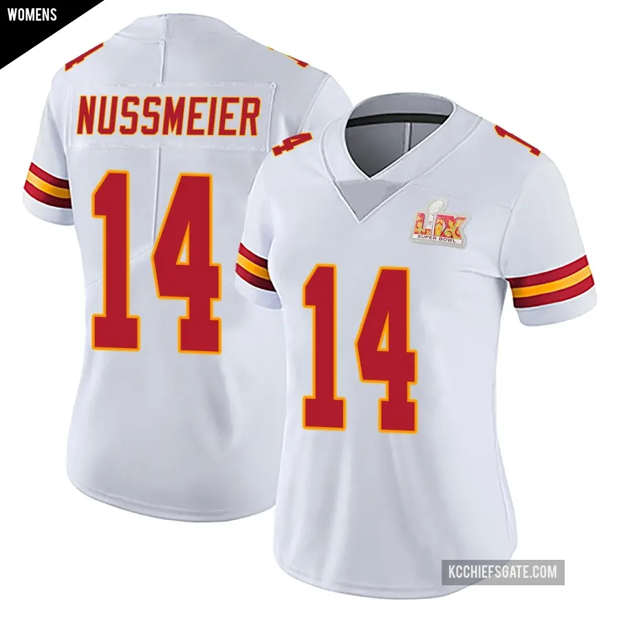Women's Kansas City Chiefs ＃14 Garrett Nussmeier White Limited Vapor Untouchable Super Bowl LIX Jersey