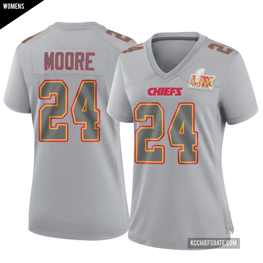 Women's Kansas City Chiefs ＃24 Skyy Moore Gray Game Atmosphere Fashion Super Bowl LIX Jersey