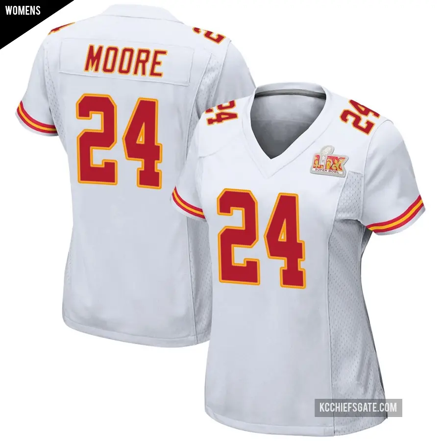 Women's Kansas City Chiefs ＃24 Skyy Moore White Game Super Bowl LIX Jersey