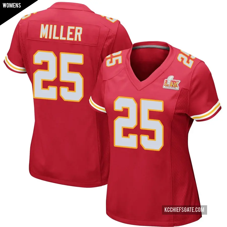 Women's Kansas City Chiefs ＃25 Glendon Miller Red Game Team Color Super Bowl LIX Jersey