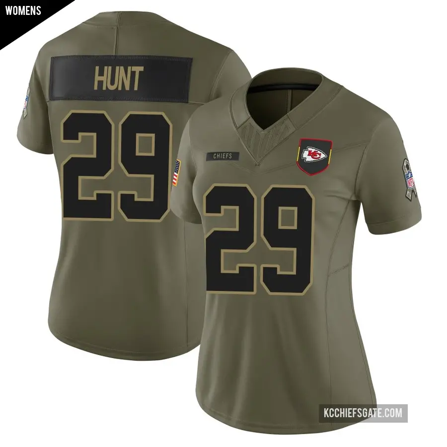 Women's Kansas City Chiefs ＃29 Kareem Hunt Olive Limited 2025 Salute to Service Jersey