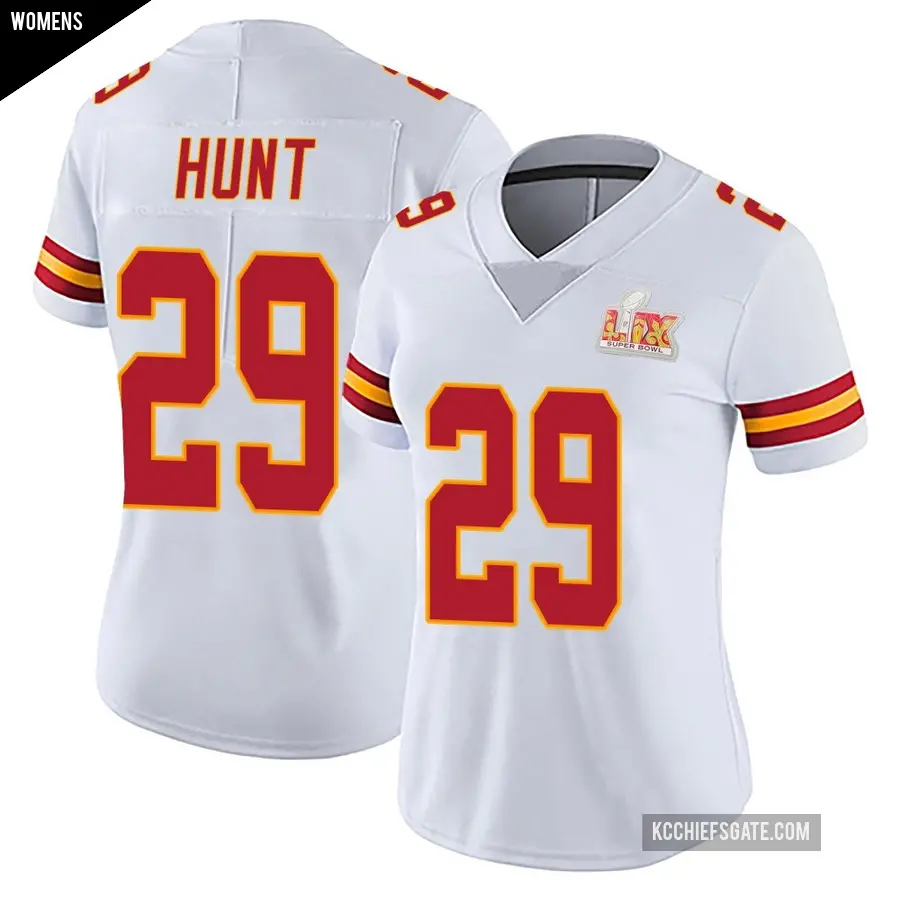 Women's Kansas City Chiefs ＃29 Kareem Hunt White Limited Vapor Untouchable Super Bowl LIX Jersey