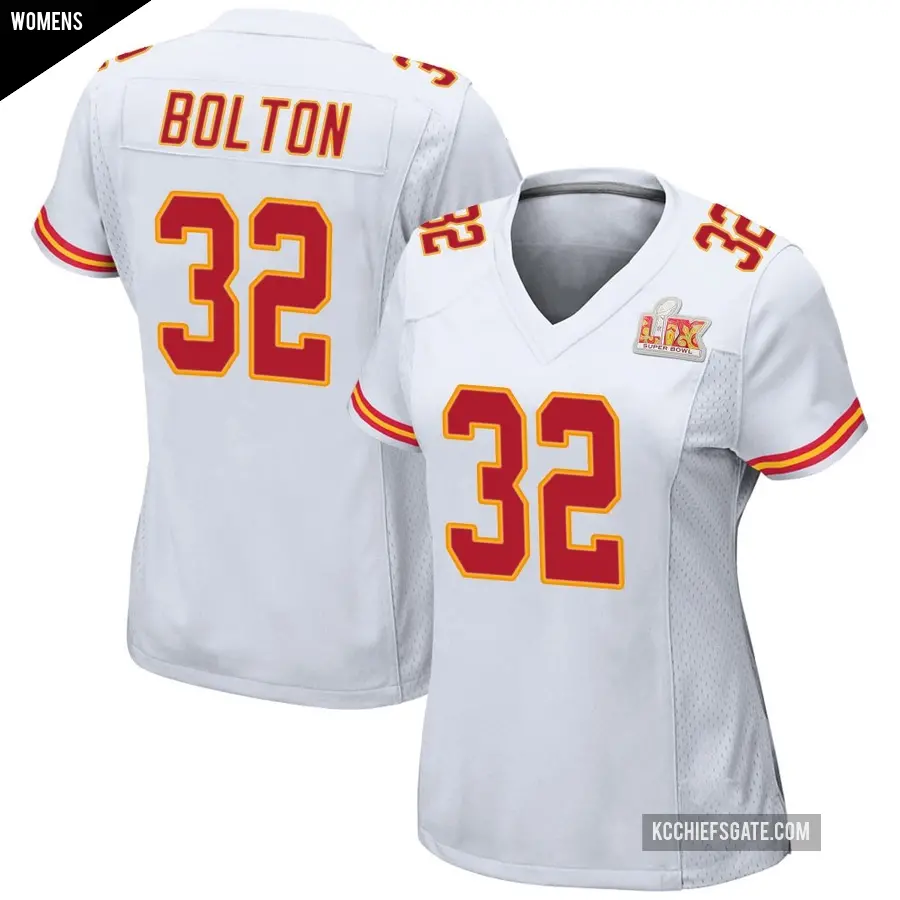 Women's Kansas City Chiefs ＃32 Nick Bolton White Game Super Bowl LIX Jersey