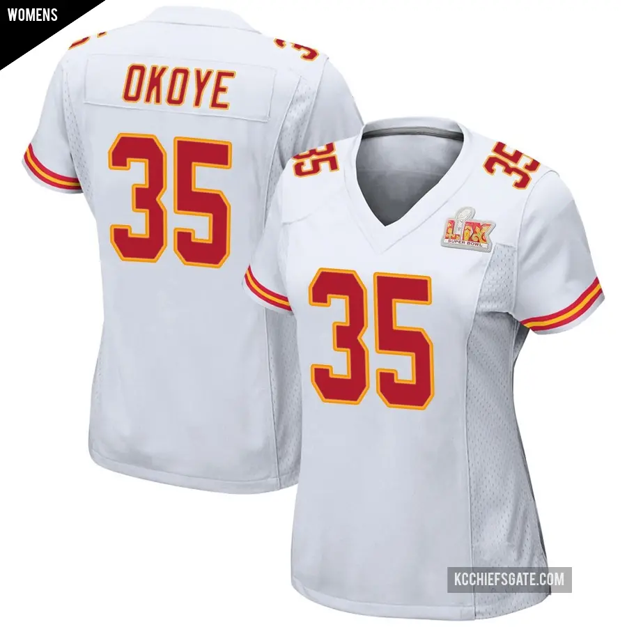 Women's Kansas City Chiefs ＃35 Christian Okoye White Game Super Bowl LIX Jersey