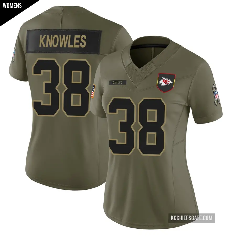 Women's Kansas City Chiefs ＃38 Kevin Knowles Olive Limited 2025 Salute to Service Jersey