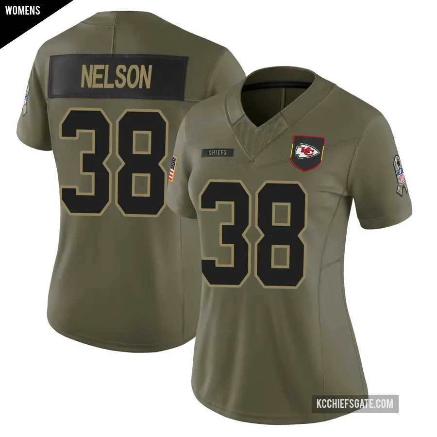 Women's Kansas City Chiefs ＃38 Steven Nelson Olive Limited 2025 Salute to Service Jersey