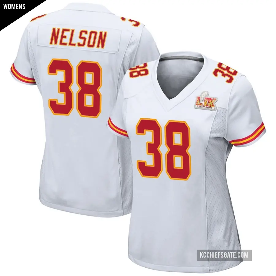 Women's Kansas City Chiefs ＃38 Steven Nelson White Game Super Bowl LIX Jersey