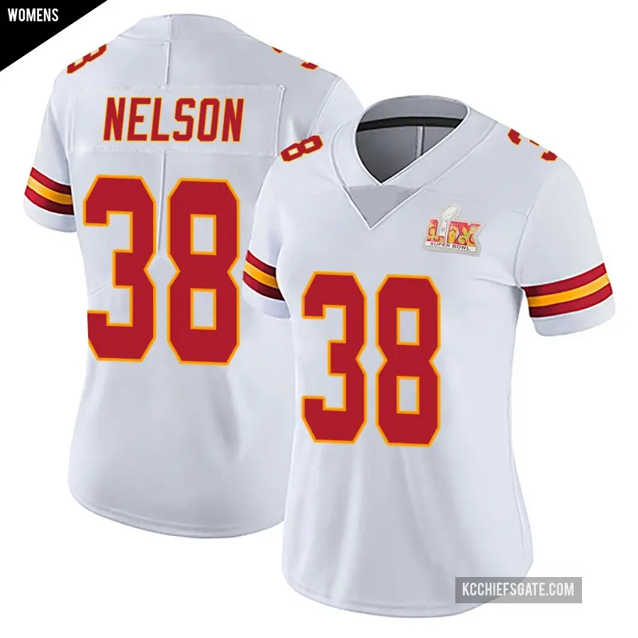 Women's Kansas City Chiefs ＃38 Steven Nelson White Limited Vapor Untouchable Super Bowl LIX Jersey