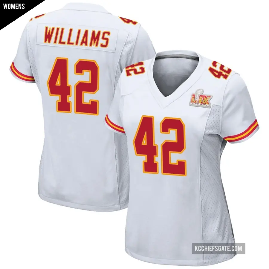 Women's Kansas City Chiefs ＃42 Major Williams White Game Super Bowl LIX Jersey