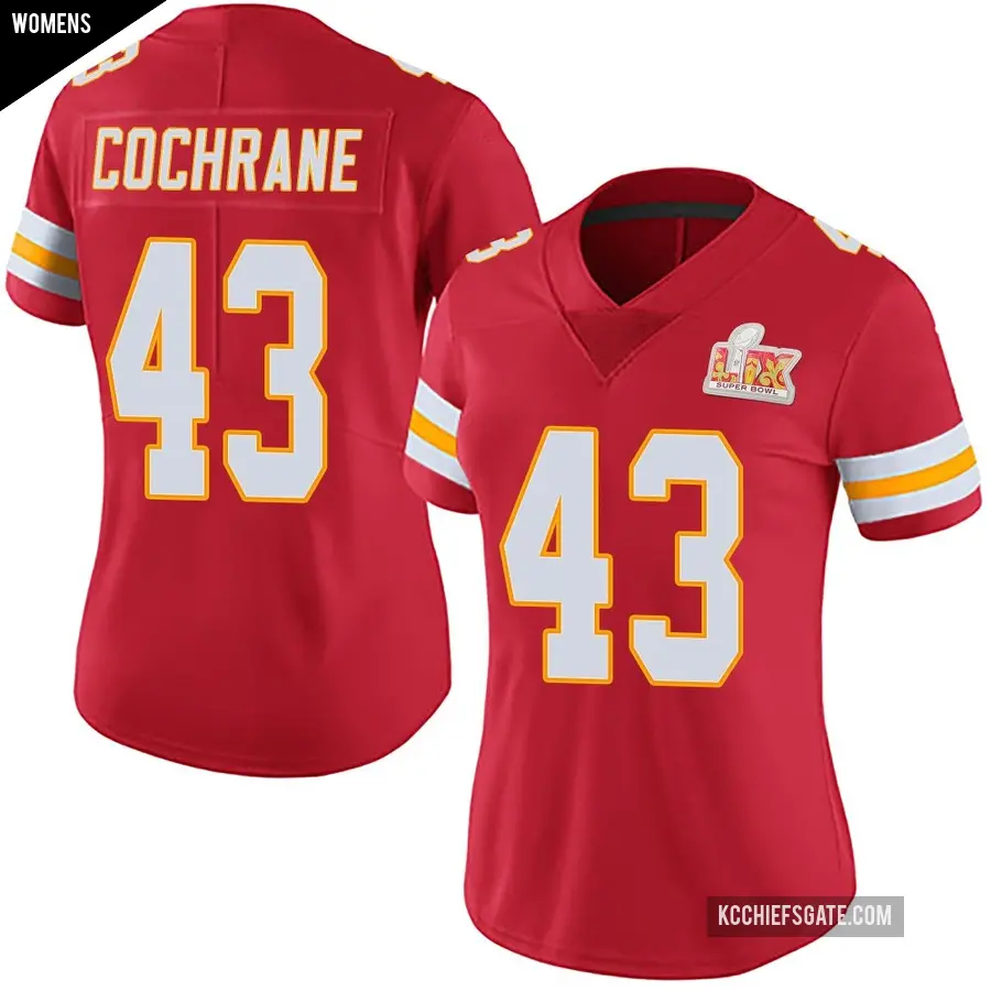 Women's Kansas City Chiefs ＃43 Jack Cochrane Red Limited Team Color Vapor Untouchable Super Bowl LIX Jersey