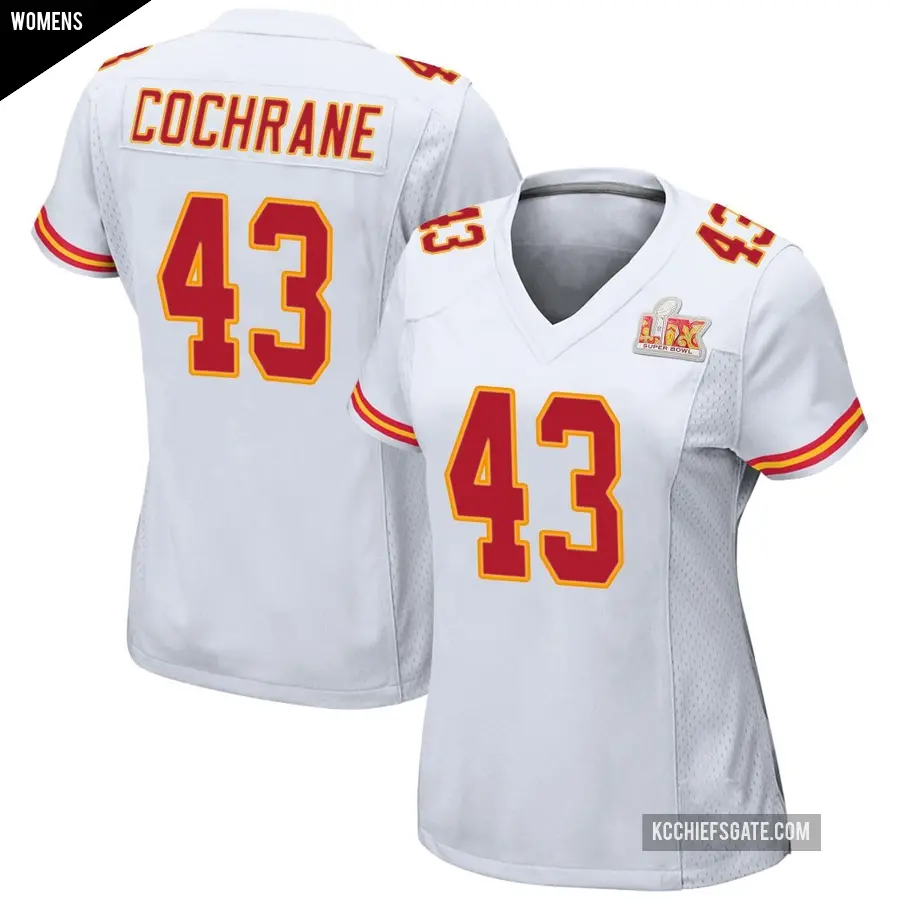 Women's Kansas City Chiefs ＃43 Jack Cochrane White Game Super Bowl LIX Jersey
