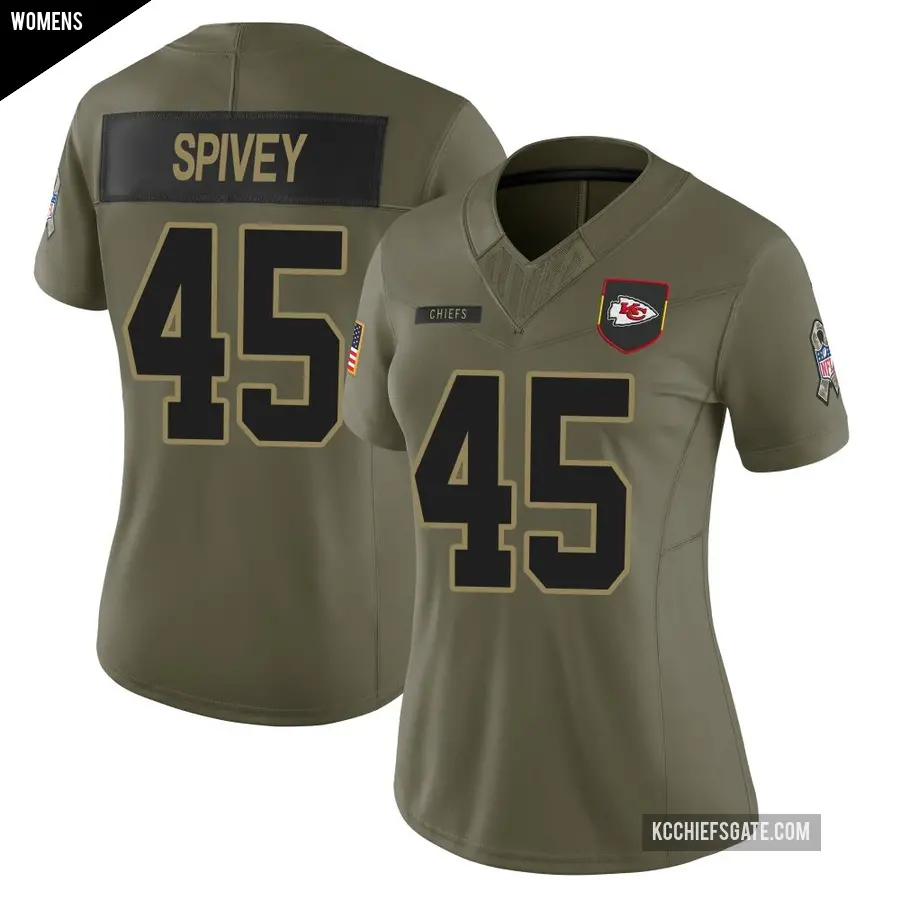 Women's Kansas City Chiefs ＃45 Geor'Quarius Spivey Olive Limited 2025 Salute to Service Jersey