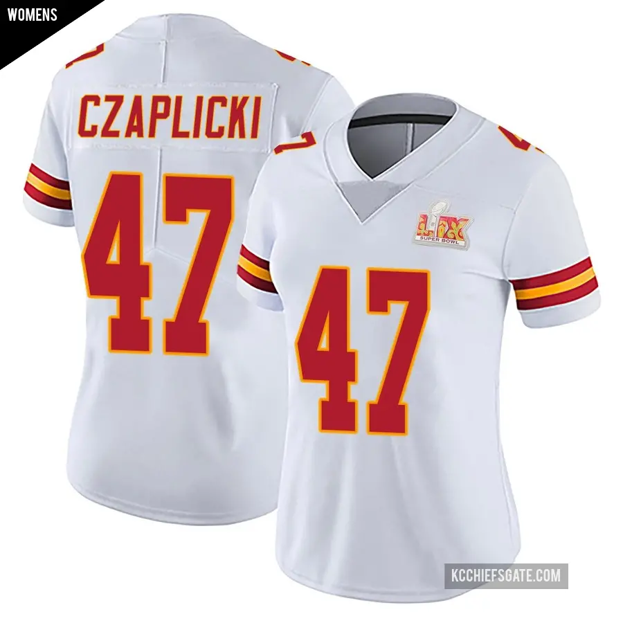 Women's Kansas City Chiefs ＃47 Eddie Czaplicki White Limited Vapor Untouchable Super Bowl LIX Jersey