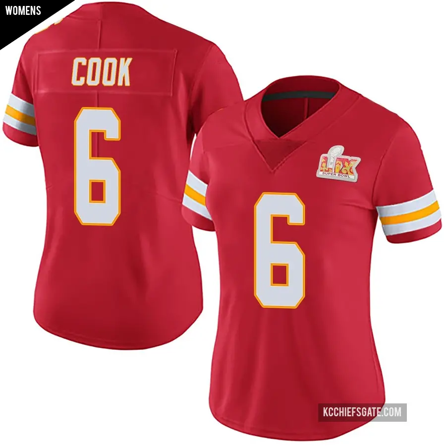 Women's Kansas City Chiefs ＃6 Kenny Cook Red Limited Team Color Vapor Untouchable Super Bowl LIX Jersey