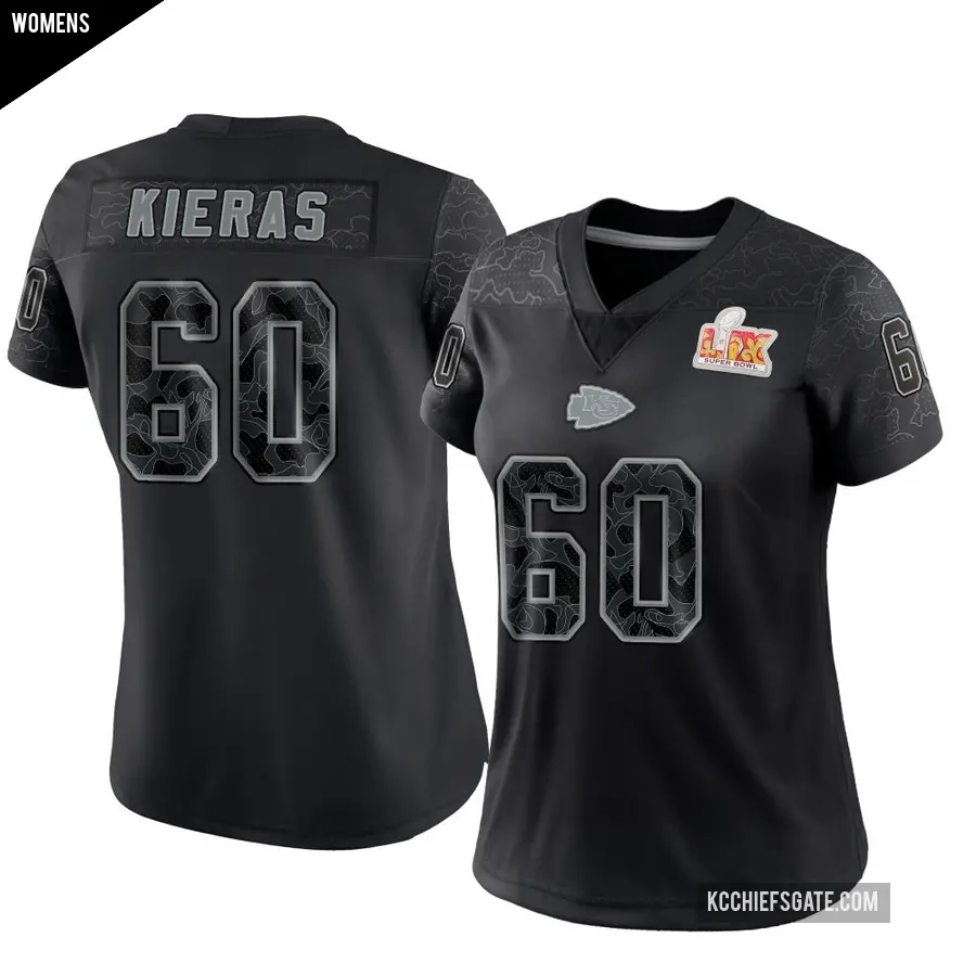 Women's Kansas City Chiefs ＃60 Tautvydas Kieras Black Limited Reflective Super Bowl LIX Jersey
