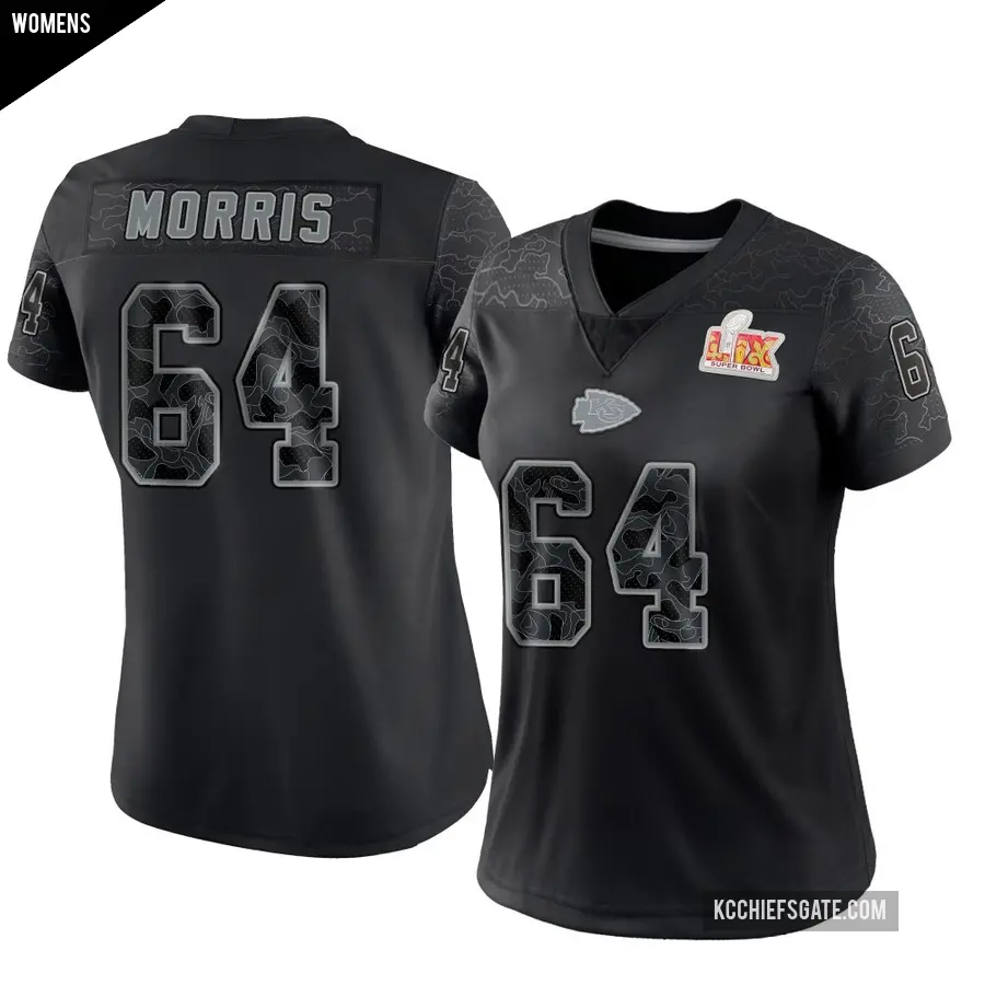 Women's Kansas City Chiefs ＃64 Wanya Morris Black Limited Reflective Super Bowl LIX Jersey