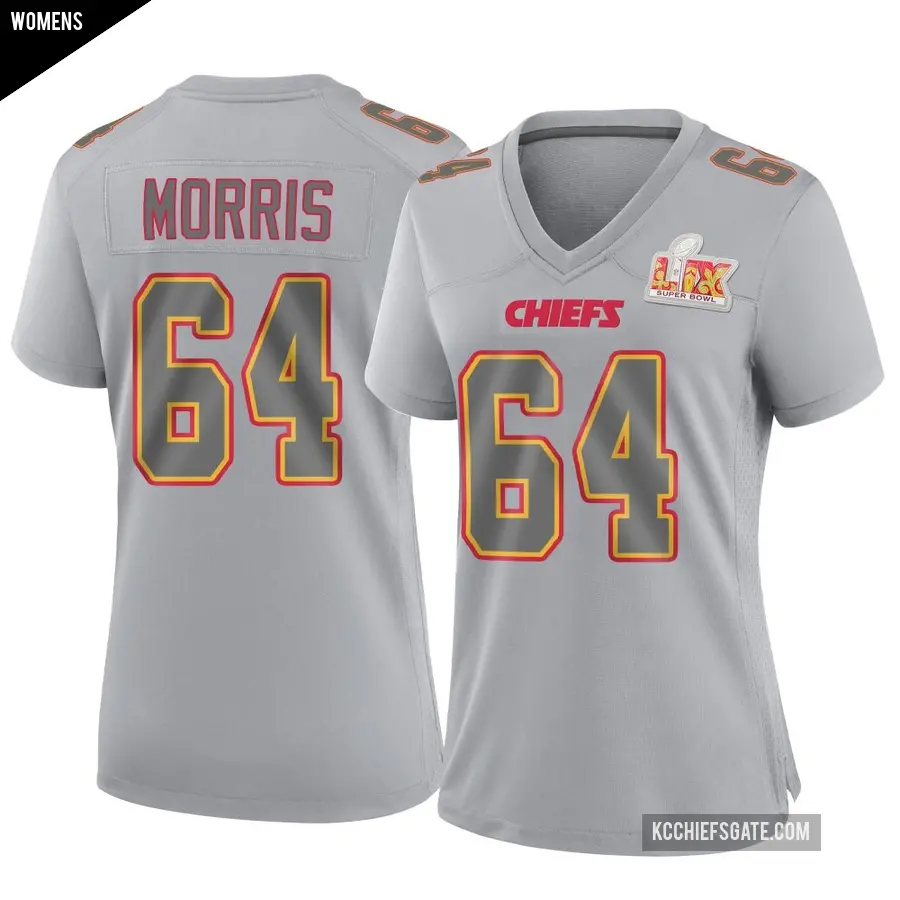 Women's Kansas City Chiefs ＃64 Wanya Morris Gray Game Atmosphere Fashion Super Bowl LIX Jersey