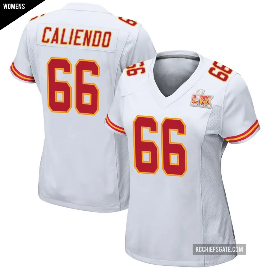 Women's Kansas City Chiefs ＃66 Mike Caliendo White Game Super Bowl LIX Jersey