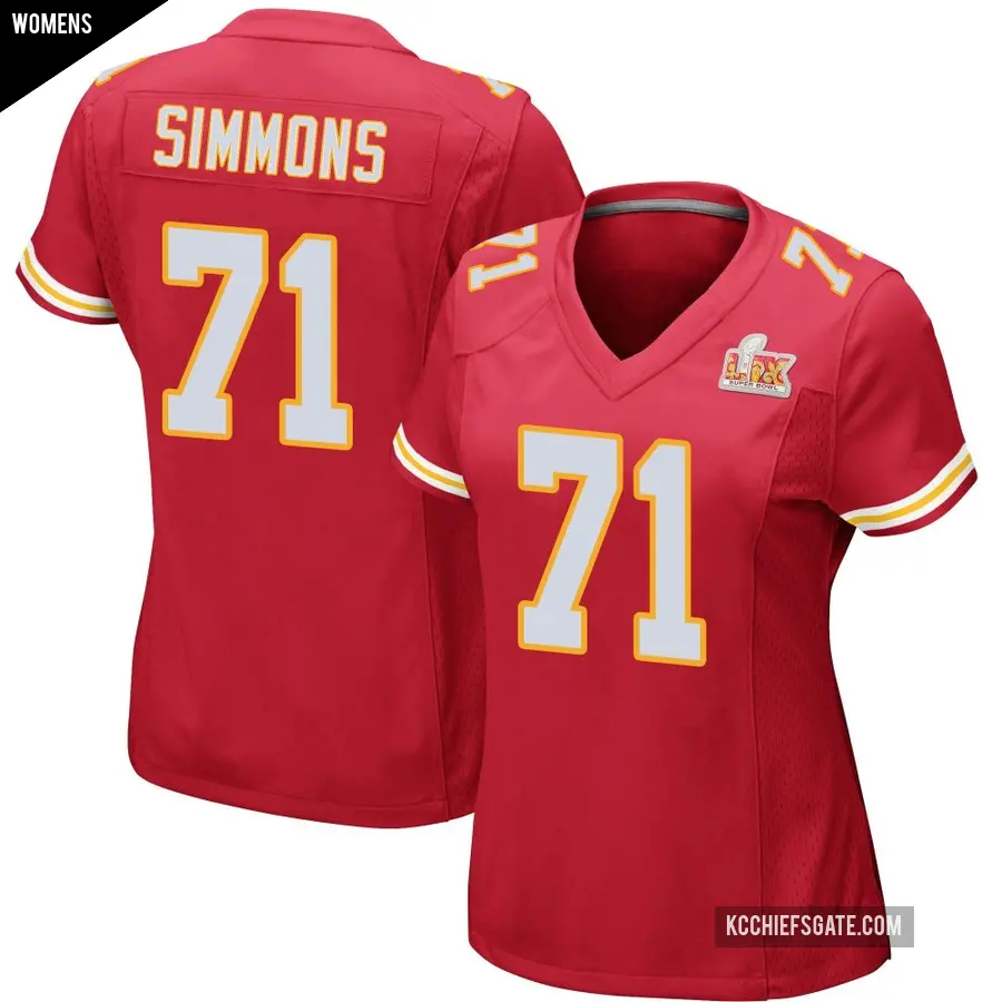 Women's Kansas City Chiefs ＃71 Josh Simmons Red Game Team Color Super Bowl LIX Jersey
