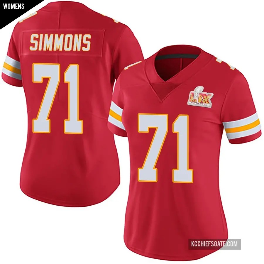 Women's Kansas City Chiefs ＃71 Josh Simmons Red Limited Team Color Vapor Untouchable Super Bowl LIX Jersey