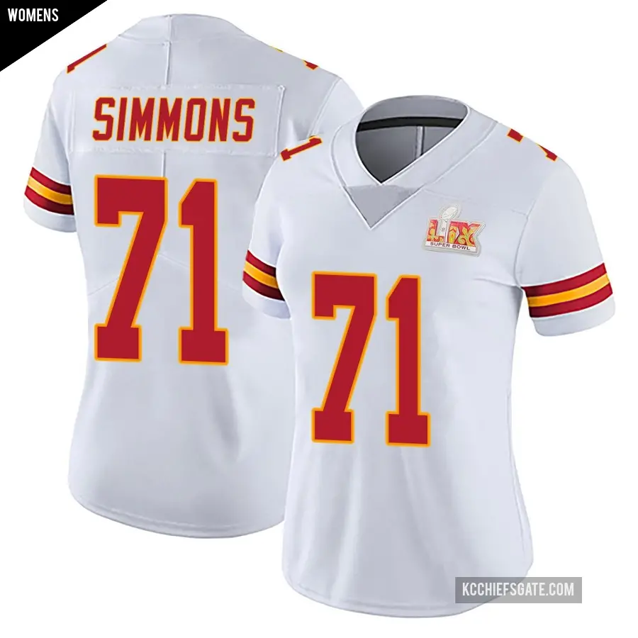 Women's Kansas City Chiefs ＃71 Josh Simmons White Limited Vapor Untouchable Super Bowl LIX Jersey