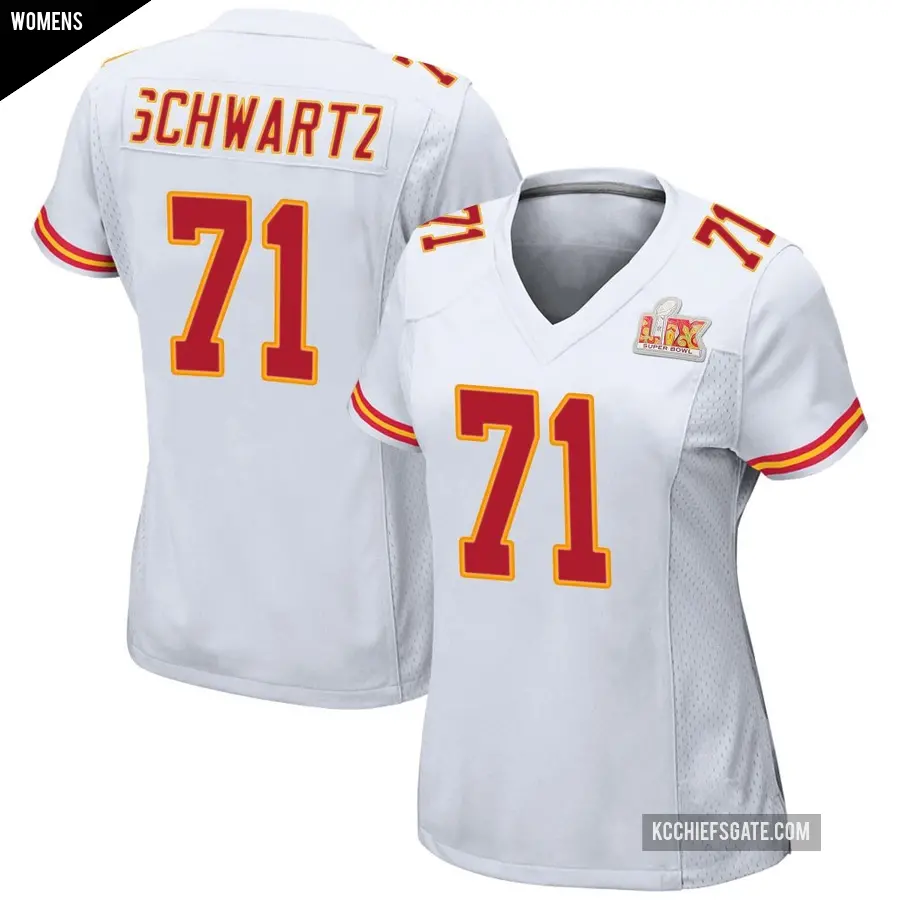 Women's Kansas City Chiefs ＃71 Mitchell Schwartz White Game Super Bowl LIX Jersey