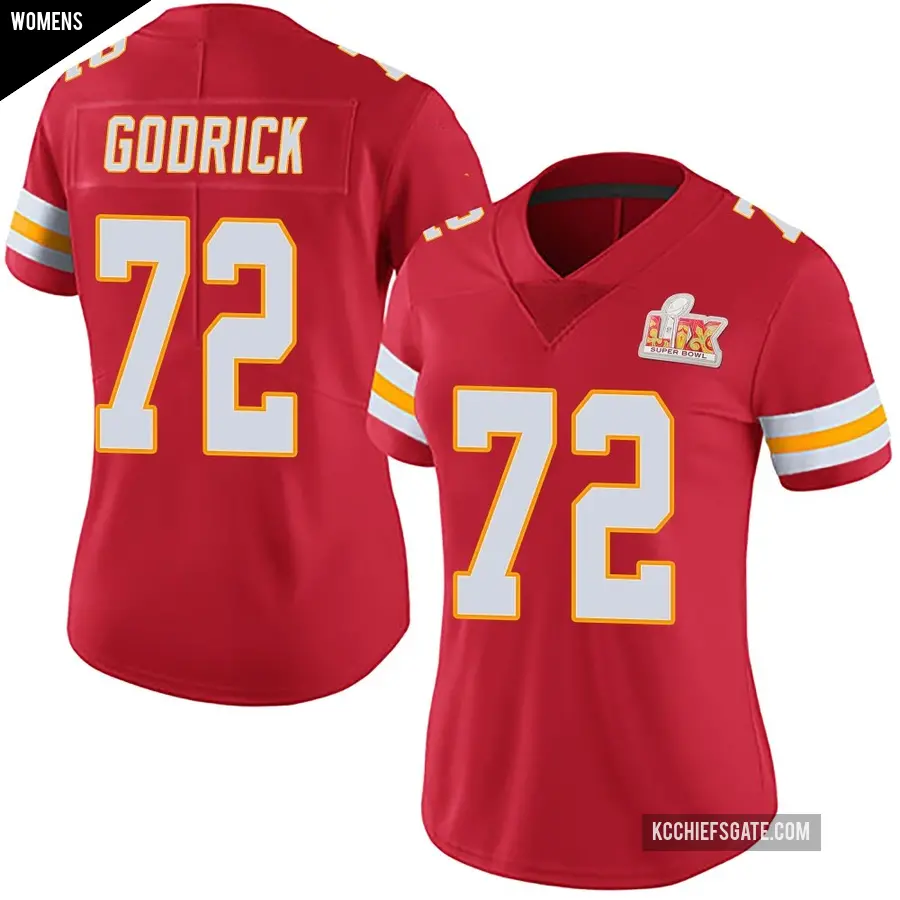 Women's Kansas City Chiefs ＃72 Chukwuebuka Godrick Red Limited Team Color Vapor Untouchable Super Bowl LIX Jersey